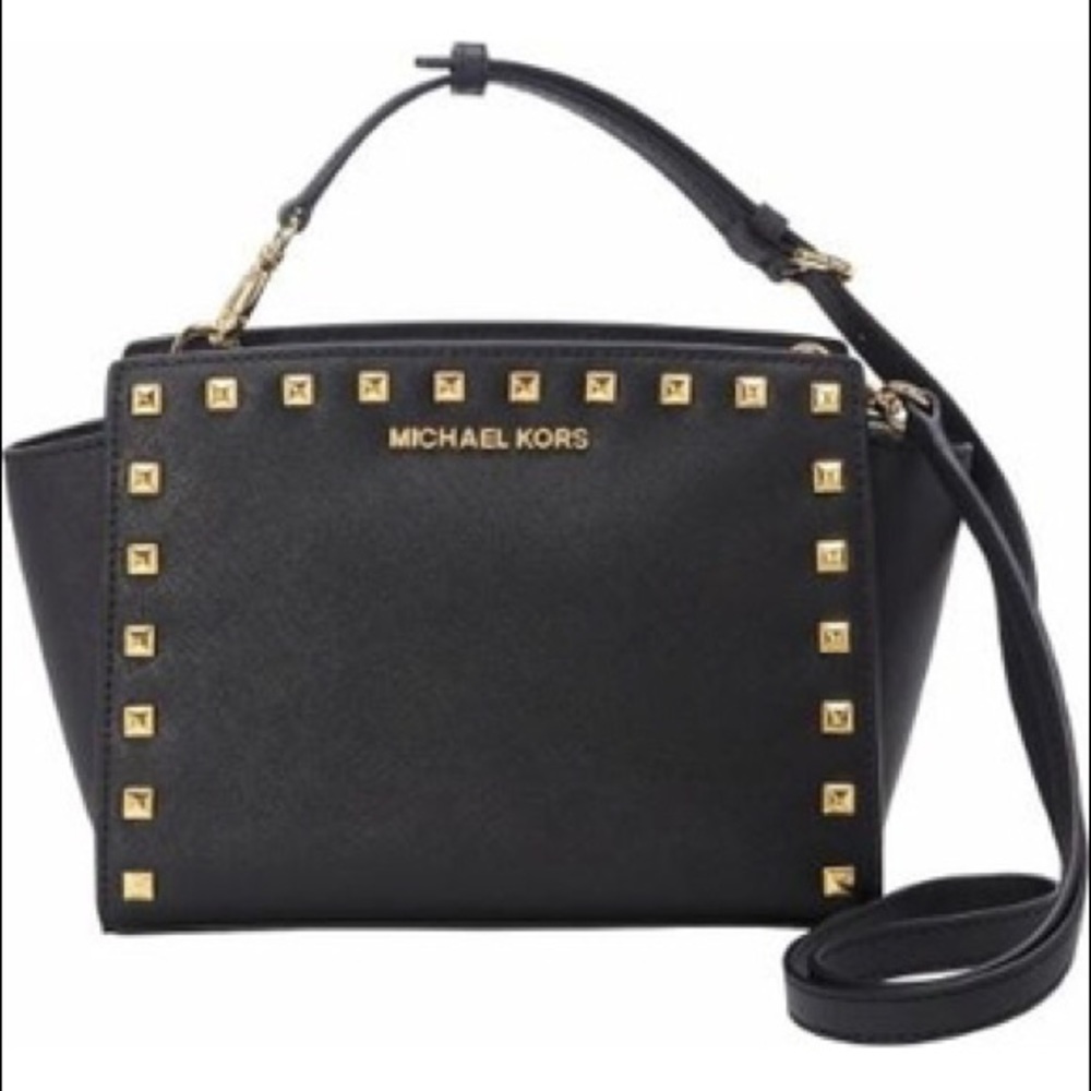 Micheal Kors Selma Gold Studded Cross Bag